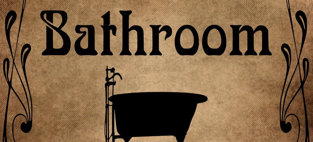 Vintage-style bathroom illustration featuring a clawfoot tub silhouette.