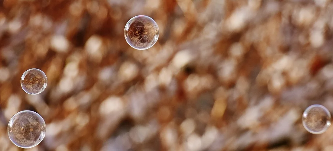 Close-up of bubbles rising in water with a soft, blurred background