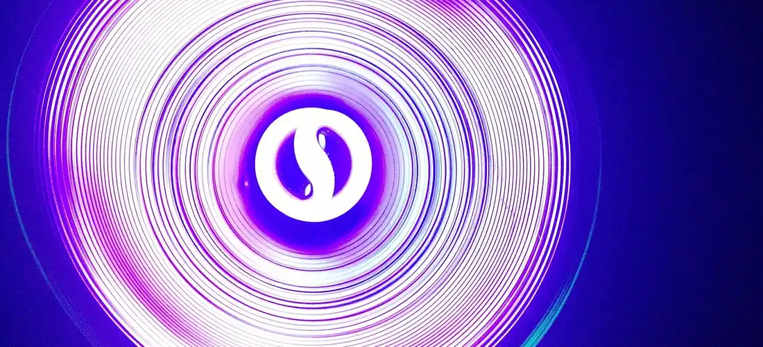 Abstract glow of a UV-C lamp emitting purple and white light with concentric rings, symbolizing spa water disinfection